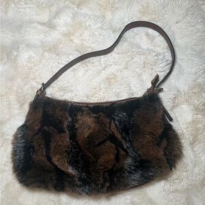 Vintage Faux Fur Shoulder Bag - Brown and Black